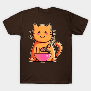 Cute cat eating fish with chopsticks T-Shirt